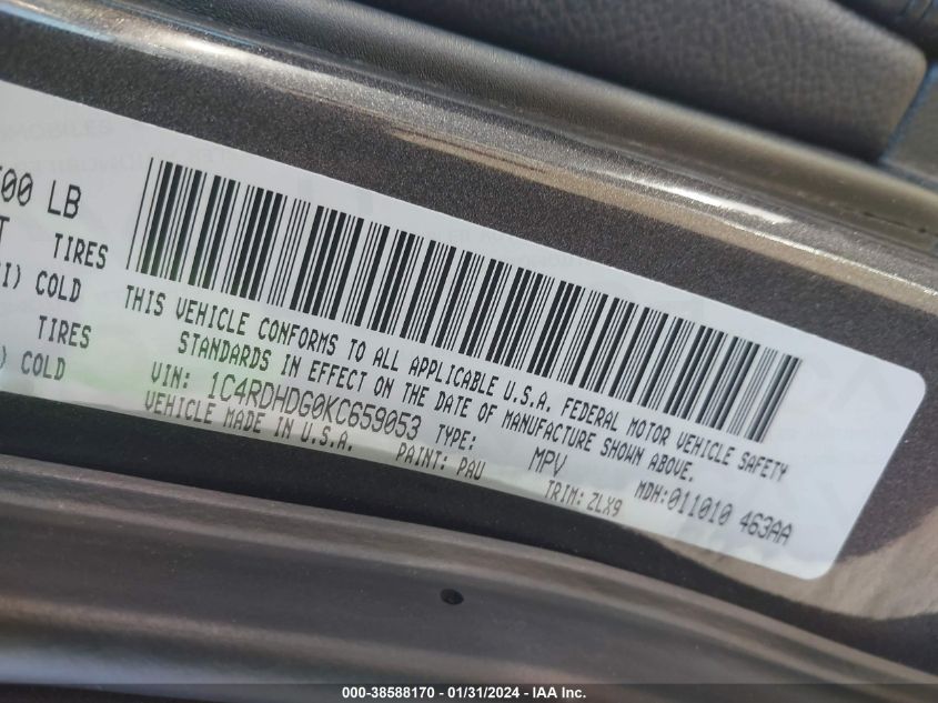 2019 DODGE DURANGO GT - 1C4RDHDG0KC659053