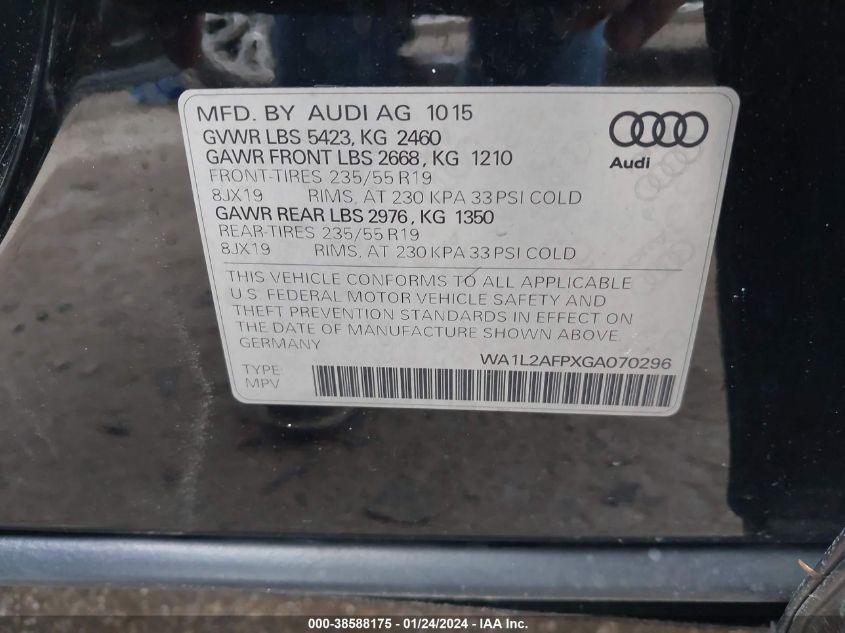 2016 AUDI Q5 2.0T PREMIUM - WA1L2AFPXGA070296