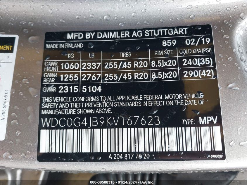 2019 MERCEDES-BENZ GLC 300 - WDC0G4JB9KV167623