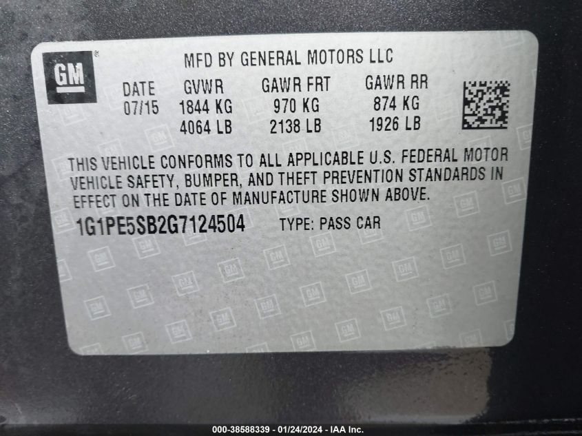 2016 CHEVROLET CRUZE LIMITED 1LT AUTO - 1G1PE5SB2G7124504