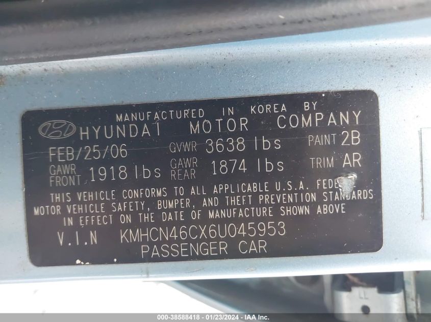 KMHCN46CX6U045953 | 2006 HYUNDAI ACCENT