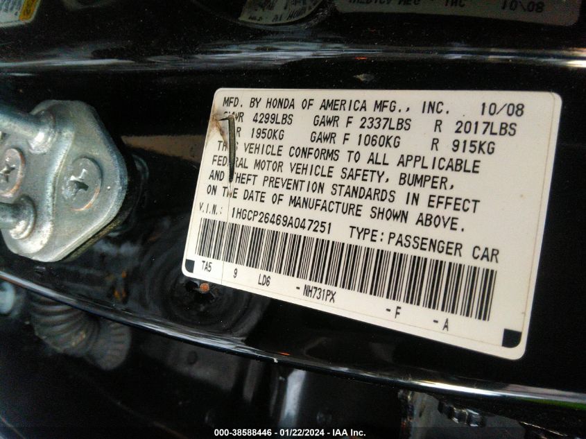 1HGCP26469A047251 | 2009 HONDA ACCORD