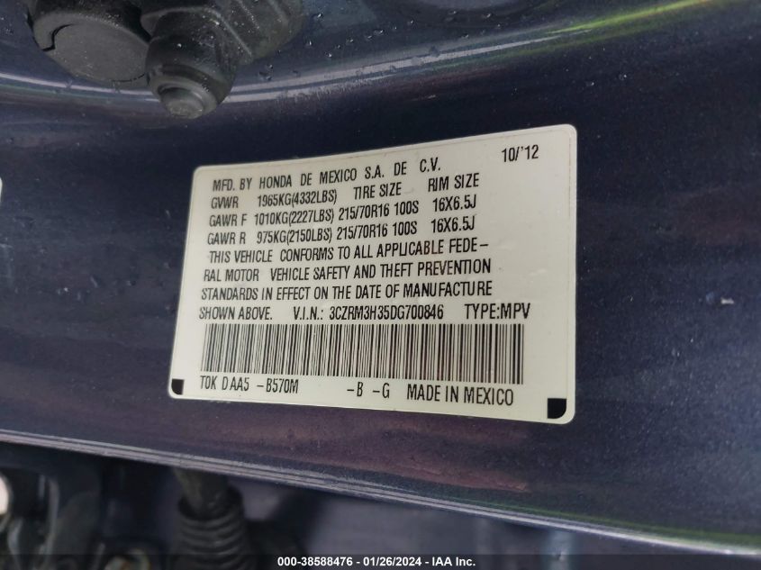 2013 HONDA CR-V LX - 3CZRM3H35DG700846