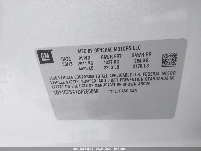 2013 CHEVROLET MALIBU 1LT - 1G11C5SA1DF266069