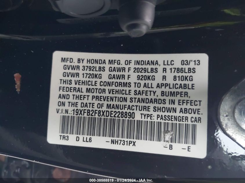 2013 HONDA CIVIC EX - 19XFB2F8XDE228890