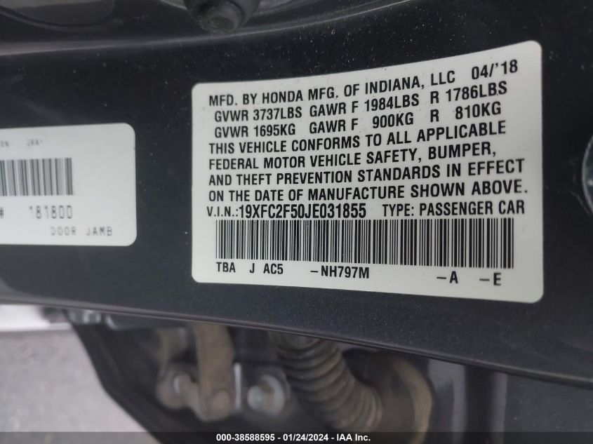 2018 HONDA CIVIC LX - 19XFC2F50JE031855