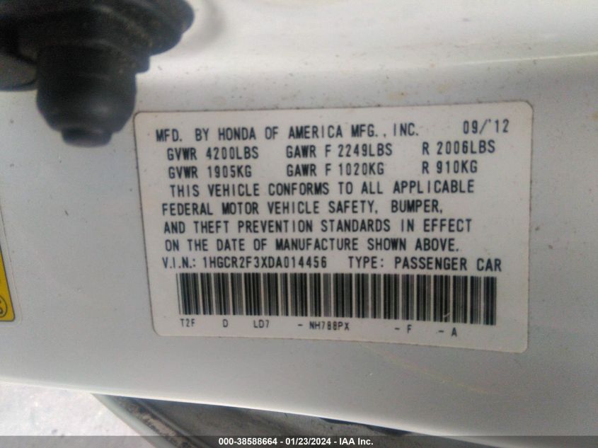 2013 HONDA ACCORD LX - 1HGCR2F3XDA014456