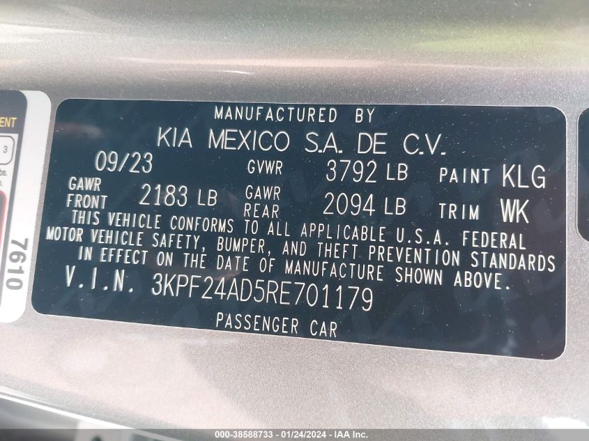 2024 KIA FORTE LX/LXS - 3KPF24AD5RE701179