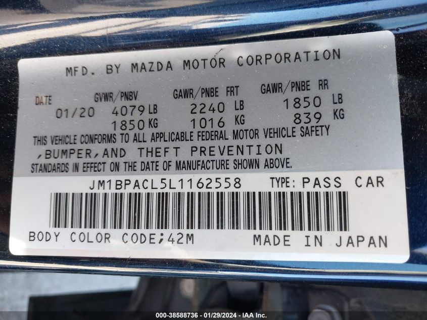 2020 MAZDA MAZDA3 SELECT PACKAGE - JM1BPACL5L1162558