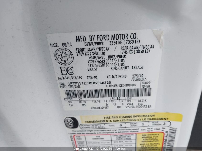 2013 FORD F-150 XLT - 1FTFW1EF8DKF68339