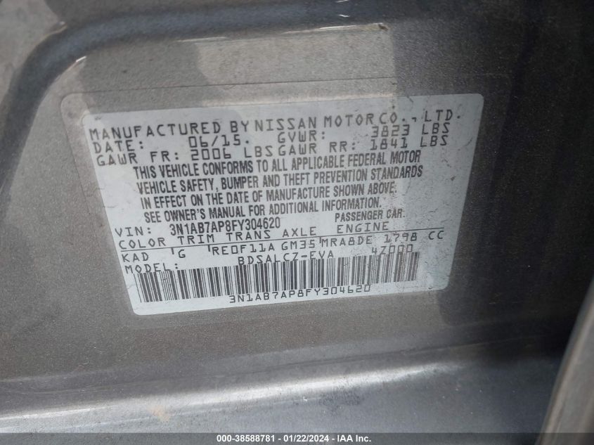 2015 NISSAN SENTRA S - 3N1AB7AP8FY304620