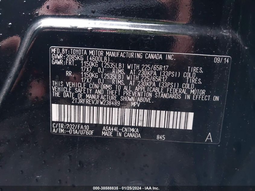 2015 TOYOTA RAV4 XLE - 2T3RFREV3FW238489
