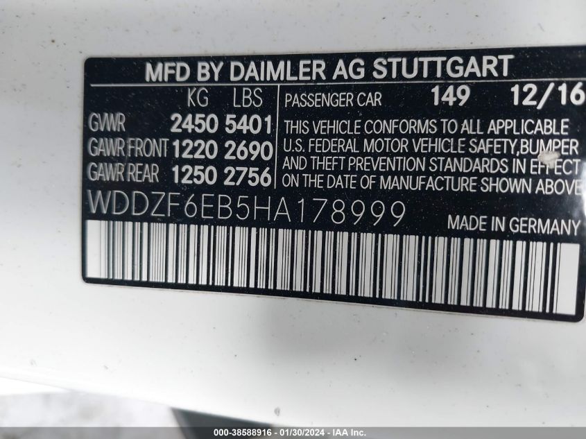 2017 MERCEDES-BENZ AMG E 43 43 4MATIC AMG - WDDZF6EB5HA178999