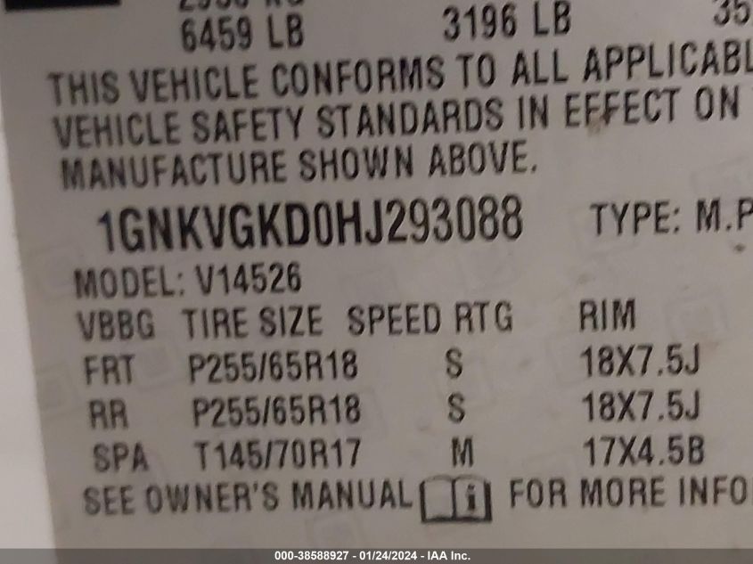 2017 CHEVROLET TRAVERSE 1LT - 1GNKVGKD0HJ293088