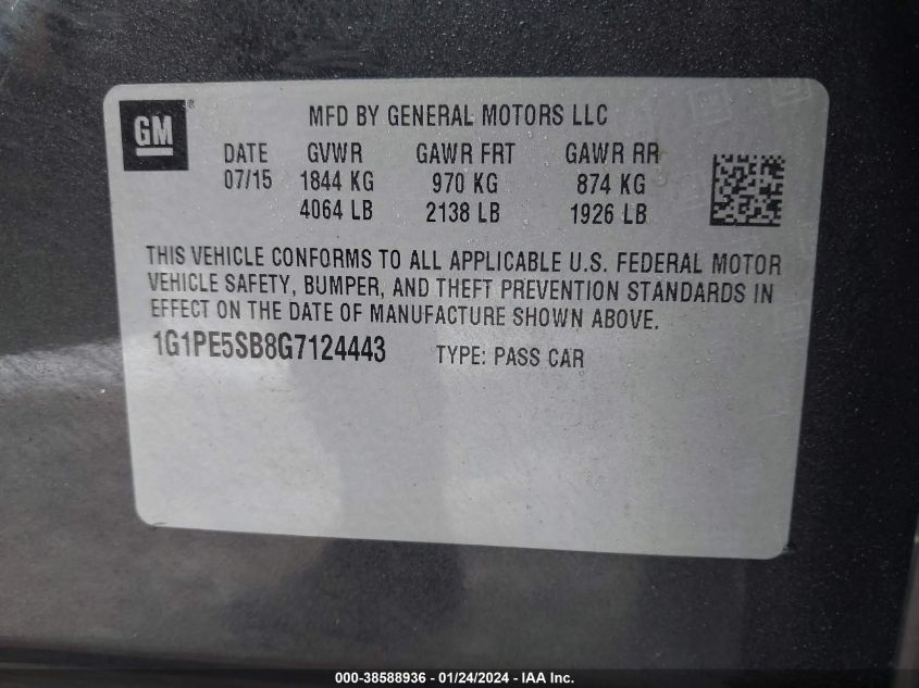 2016 CHEVROLET CRUZE LIMITED 1LT AUTO - 1G1PE5SB8G7124443