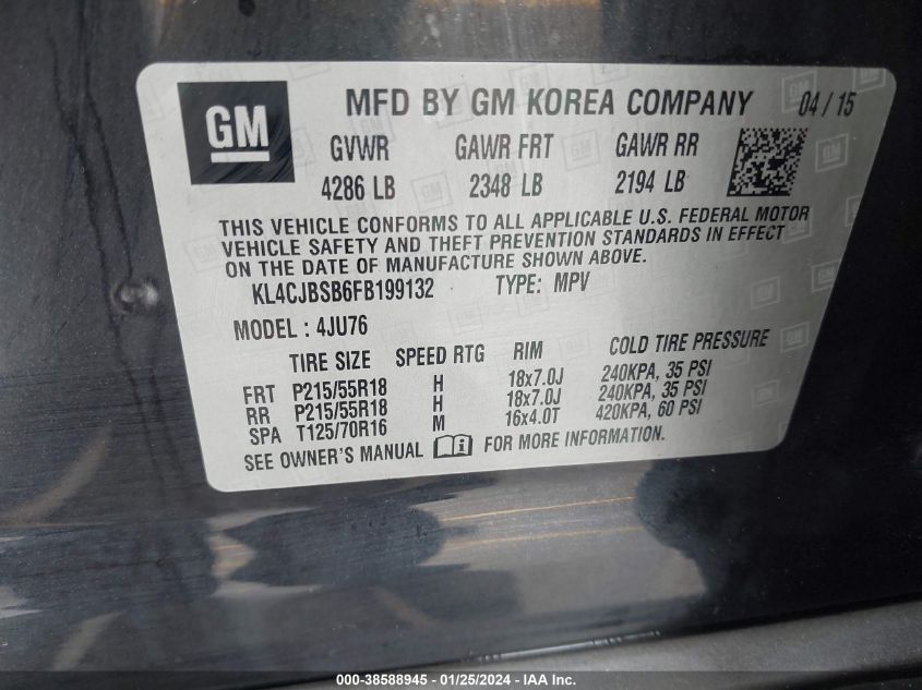 2015 BUICK ENCORE CONVENIENCE - KL4CJBSB6FB199132