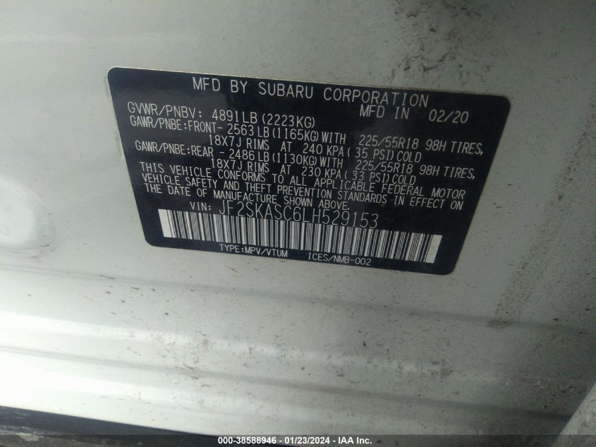2020 SUBARU FORESTER LIMITED - JF2SKASC6LH529153