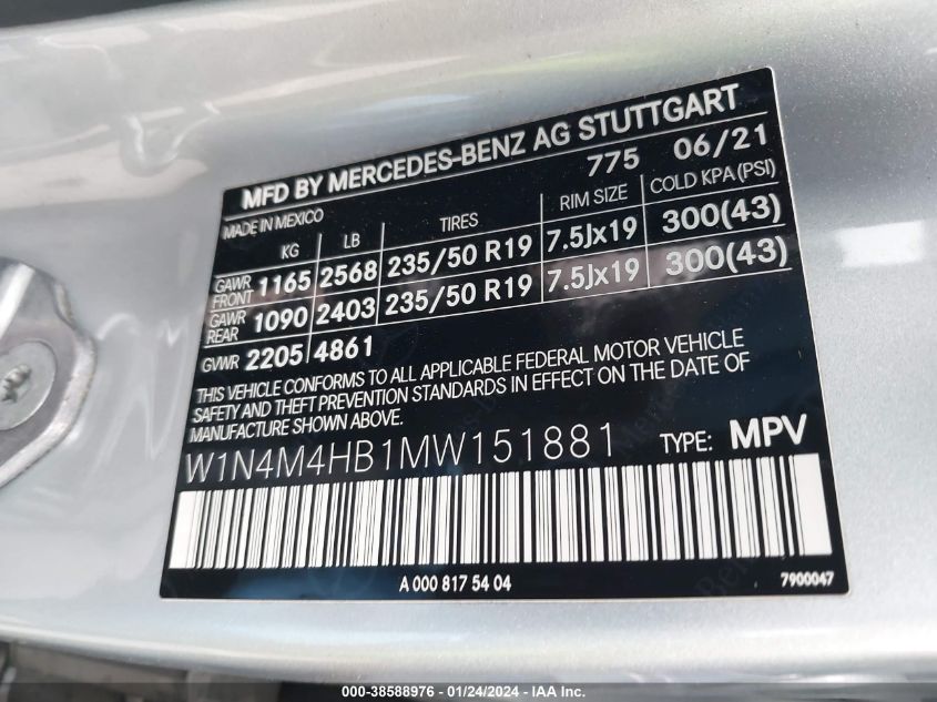 2021 MERCEDES-BENZ GLB 250 4MATIC - W1N4M4HB1MW151881