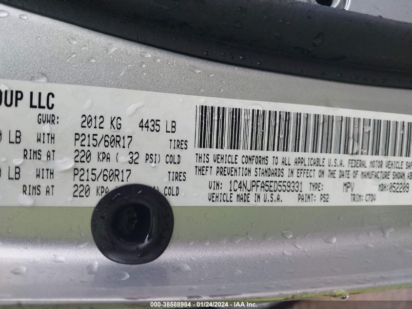 2014 JEEP PATRIOT LATITUDE - 1C4NJPFA5ED559331