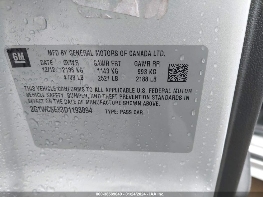 2013 CHEVROLET IMPALA LTZ - 2G1WC5E33D1193894