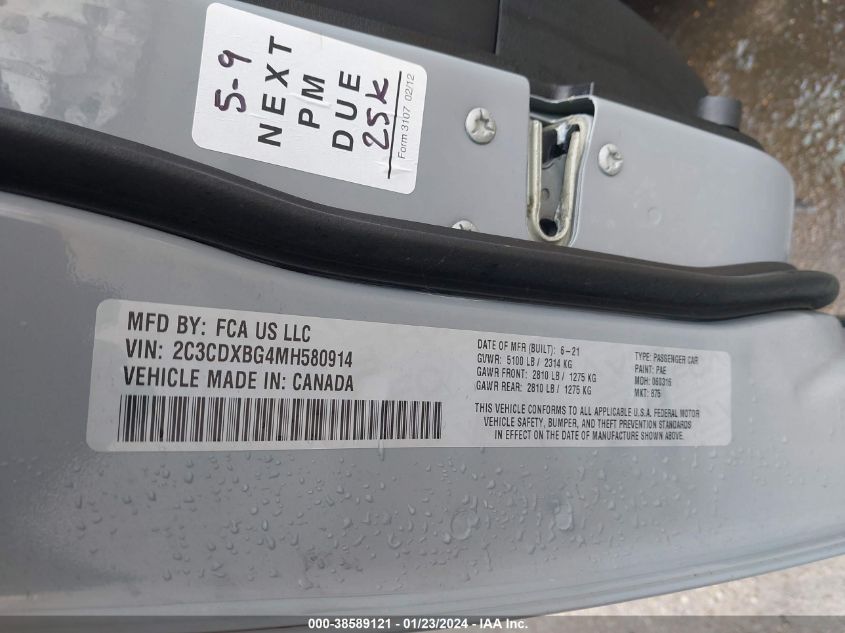 2021 DODGE CHARGER SXT RWD - 2C3CDXBG4MH580914
