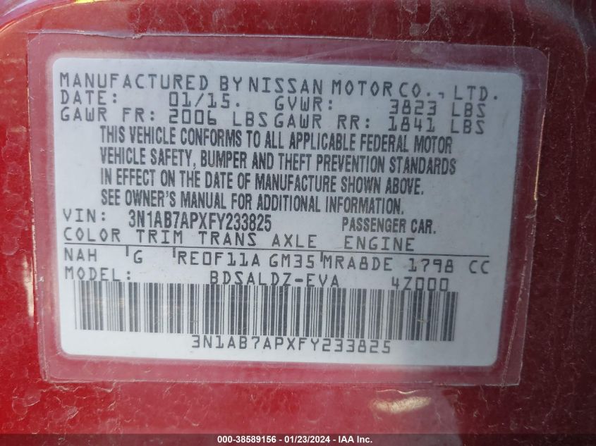 2015 NISSAN SENTRA SV - 3N1AB7APXFY233825