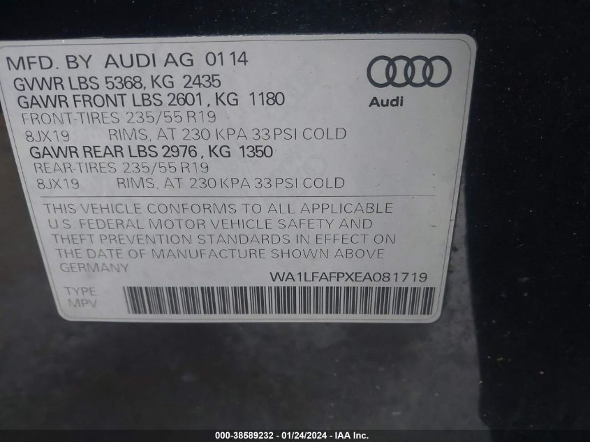 WA1LFAFPXEA081719 2014 AUDI Q5, photo no. 9