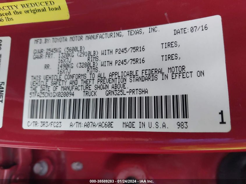 2016 TOYOTA TACOMA SR5 V6 - 5TFAZ5CN1GX020094