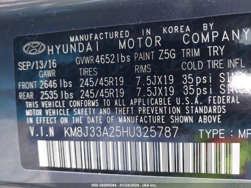 2017 HYUNDAI TUCSON SPORT - KM8J33A25HU325787