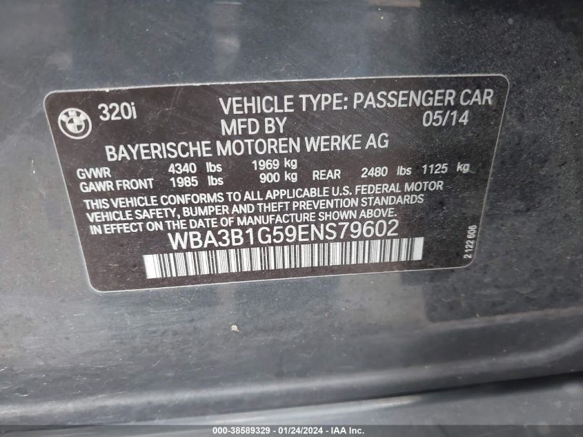 2014 BMW 320I - WBA3B1G59ENS79602