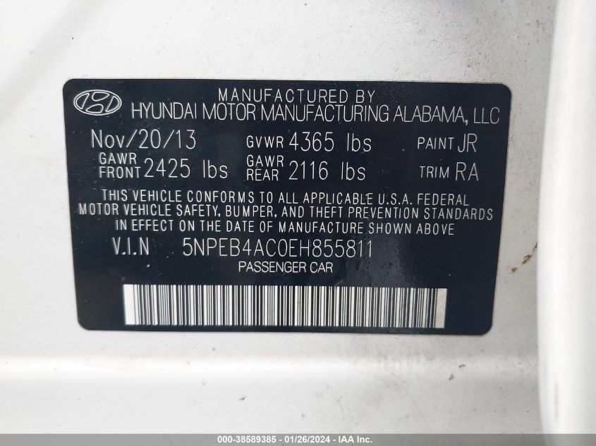 2014 HYUNDAI SONATA GLS - 5NPEB4AC0EH855811