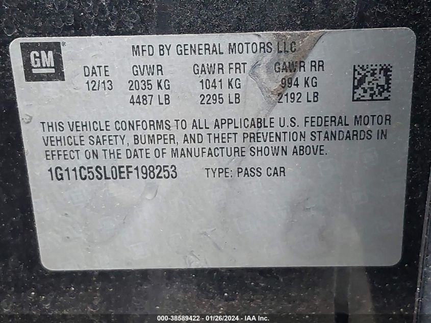 2014 CHEVROLET MALIBU 1LT - 1G11C5SL0EF198253