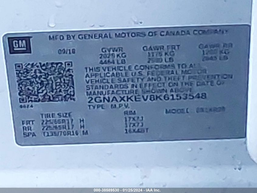 2019 CHEVROLET EQUINOX LT - 2GNAXKEV8K6153548