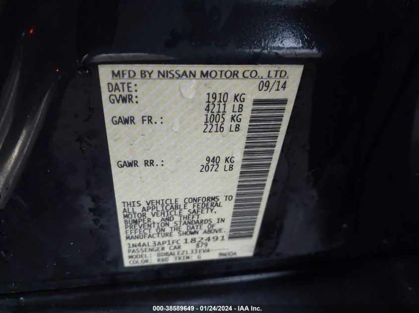 2015 NISSAN ALTIMA 2.5 S - 1N4AL3AP1FC182491