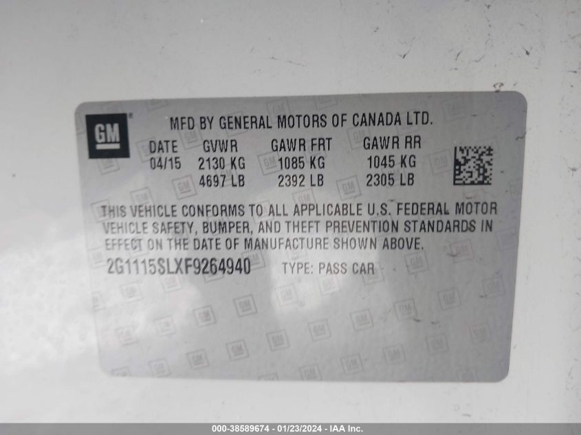 2015 CHEVROLET IMPALA LT - 2G1115SLXF9264940