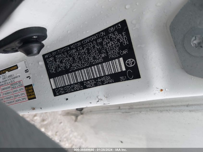 2013 TOYOTA PRIUS - JTDKN3DUXD1723685