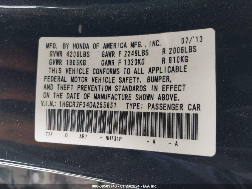 2013 HONDA ACCORD LX - 1HGCR2F34DA255851