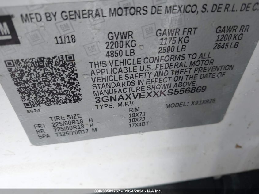 2019 CHEVROLET EQUINOX LT - 3GNAXVEXXKS556869