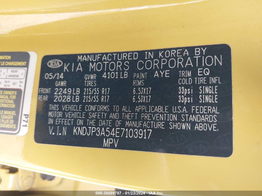 2014 KIA SOUL + - KNDJP3A54E7103917