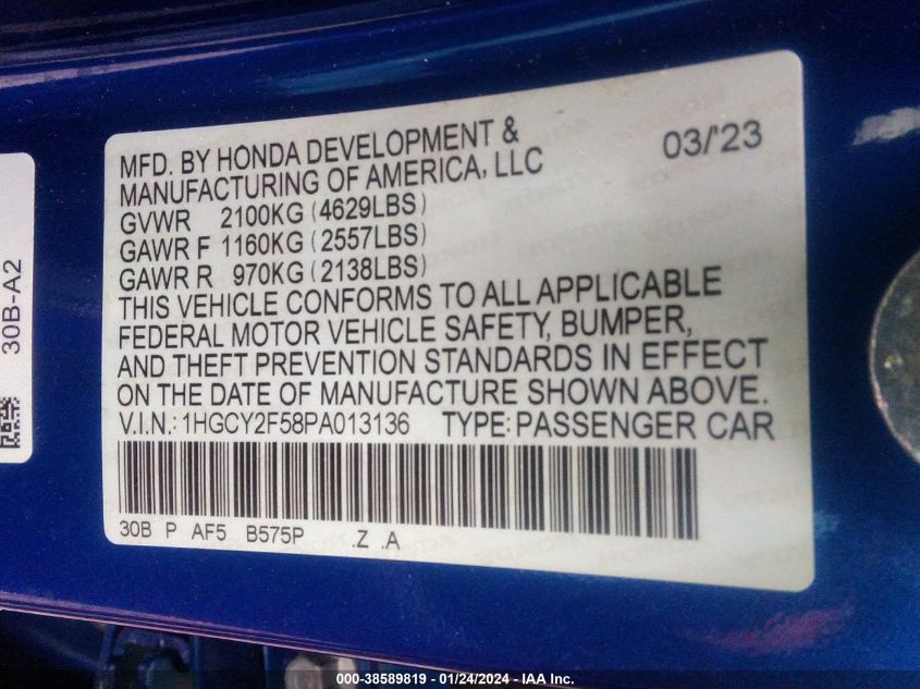 2023 HONDA ACCORD HYBRID SPORT - 1HGCY2F58PA013136