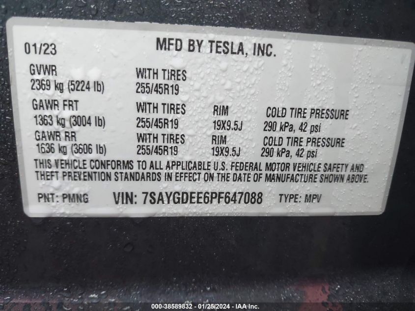 2023 TESLA MODEL Y - 7SAYGDEE6PF647088