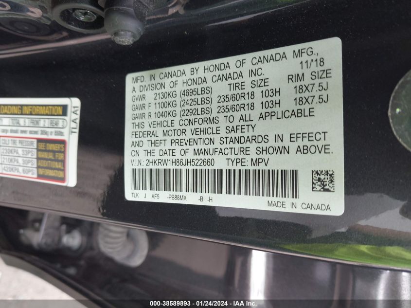 2018 HONDA CR-V EX-L/EX-L NAVI - 2HKRW1H86JH522660