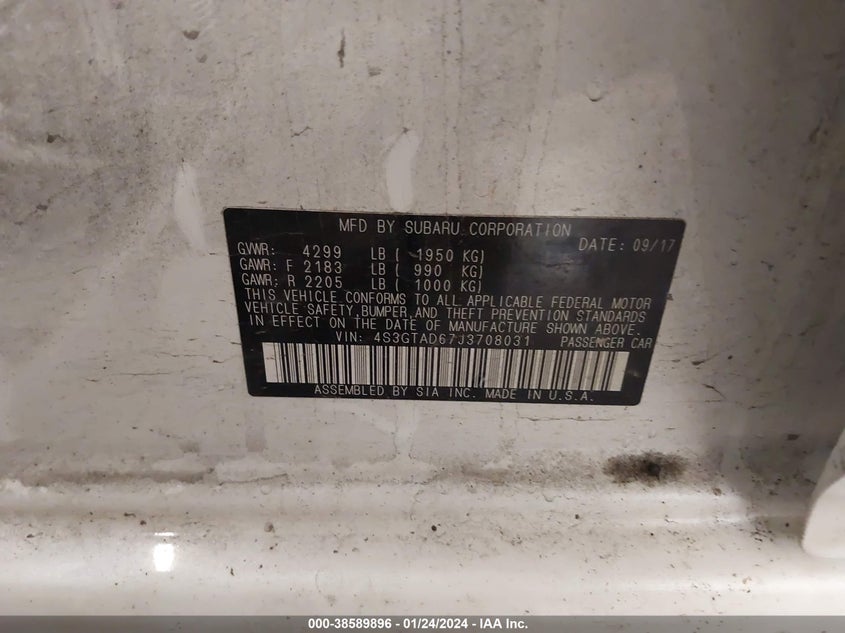 VIN 4S3GTAD67J3708031 2018 SUBARU IMPREZA 2.0I PREMIUM