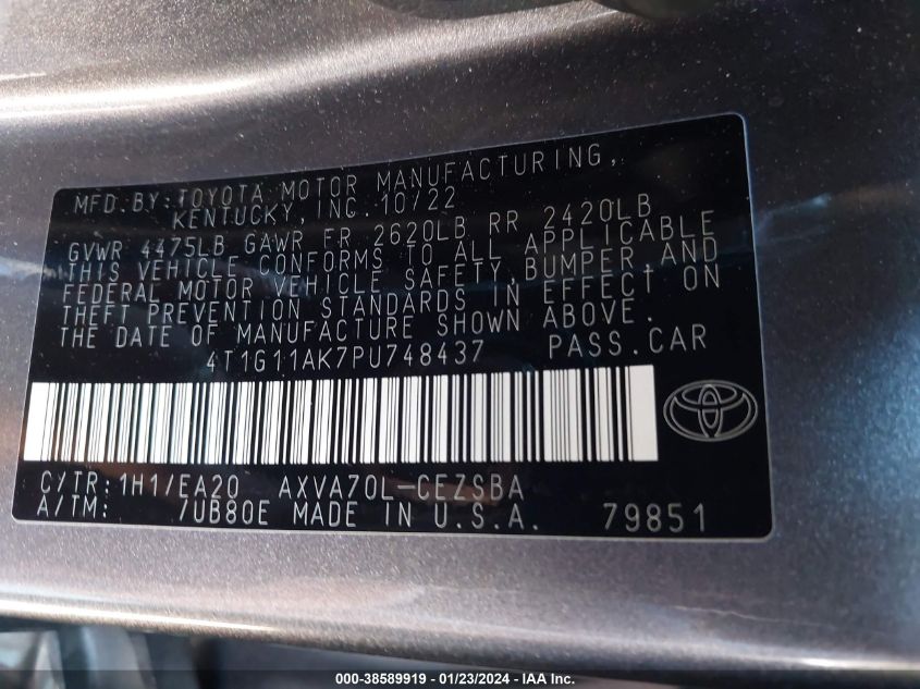 2023 TOYOTA CAMRY SE - 4T1G11AK7PU748437
