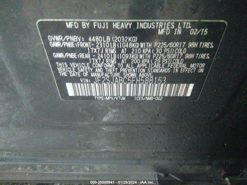 2015 SUBARU FORESTER 2.5I - JF25JABC5FH588153