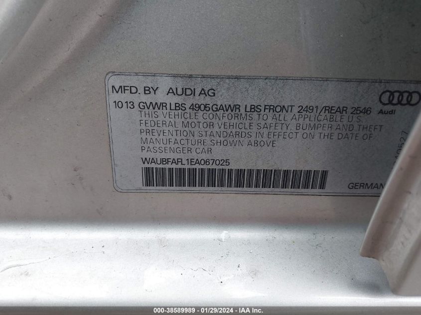 2014 AUDI A4 2.0T PREMIUM - WAUBFAFL1EA067025