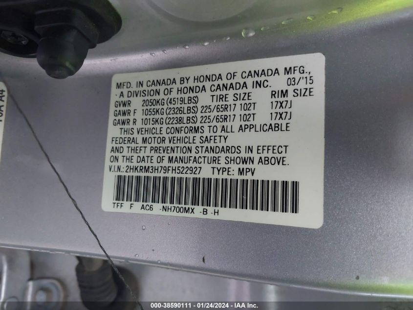 2015 HONDA CR-V EX-L - 2HKRM3H79FH522927
