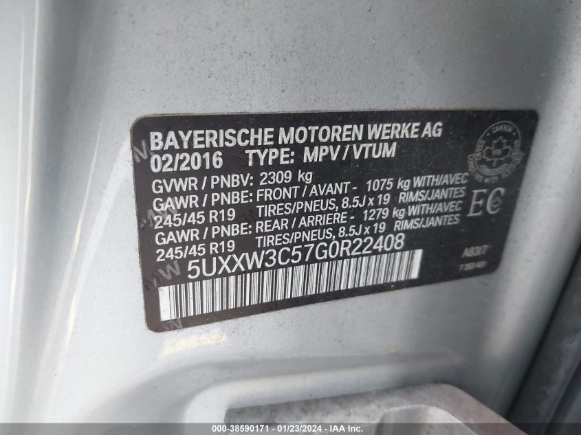 2016 BMW X4 XDRIVE28I - 5UXXW3C57G0R22408