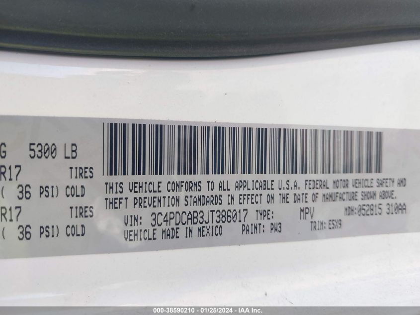 2018 DODGE JOURNEY SE - 3C4PDCAB3JT386017