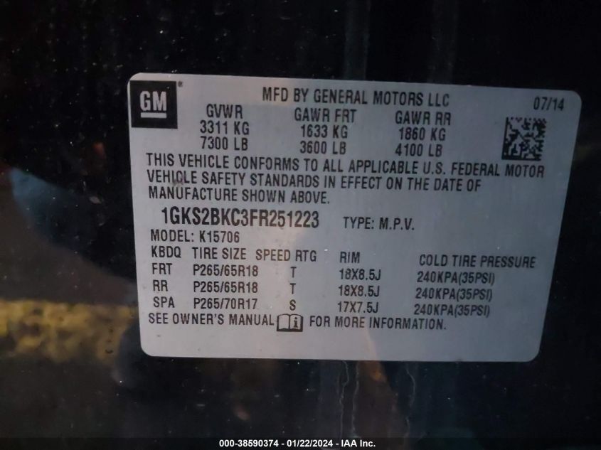2015 GMC YUKON SLT - 1GKS2BKC3FR251223